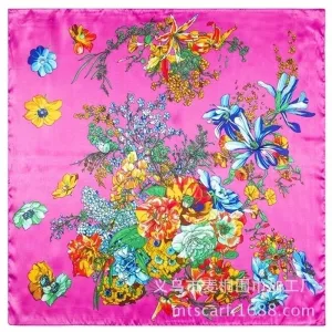 Korean Floral Pattern Ladies Simulation Silk Satin Square Scarf Silk Scarf