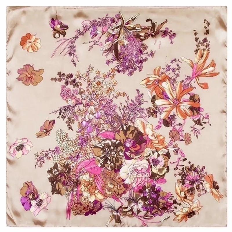 Korean Floral Pattern Ladies Simulation Silk Satin Square Scarf Silk Scarf