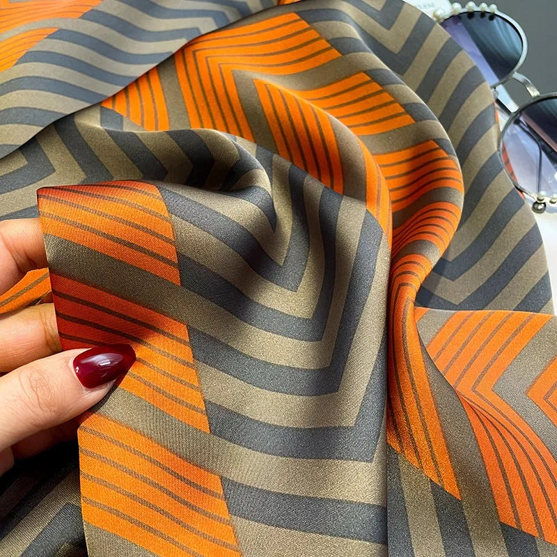 Korean Spring And Autumn Thin Stitching Striped Arrow Simulation Silk Large Long Shawl