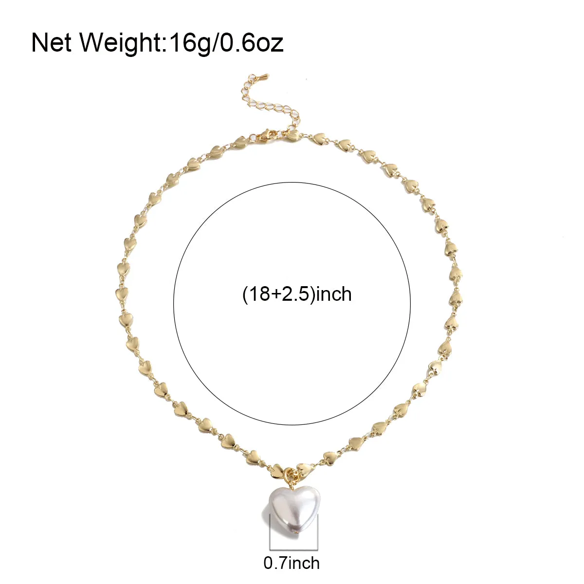 Ladies Gold Heart Link Chain Heart Pearl Pendant Necklace