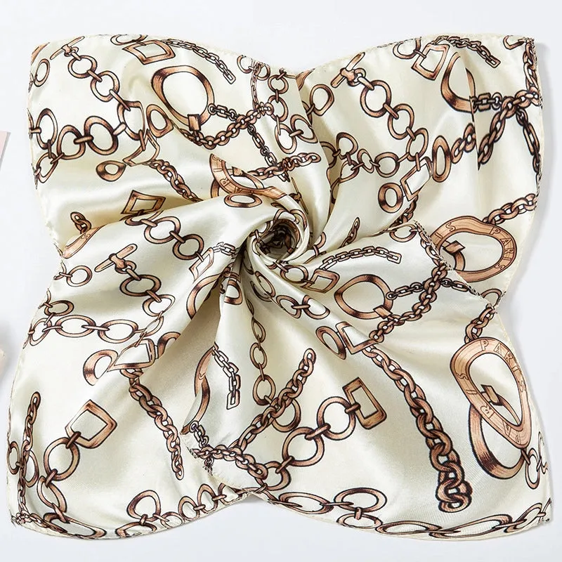 Light Luxury Fashion 50cm Small Square Scarf Chain Printing Scarf Women's Thin Neck Protection Scarf Cheap Scarf Gift