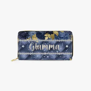 Long Type Zipper Purse - Navy Blue Floral - Glamma