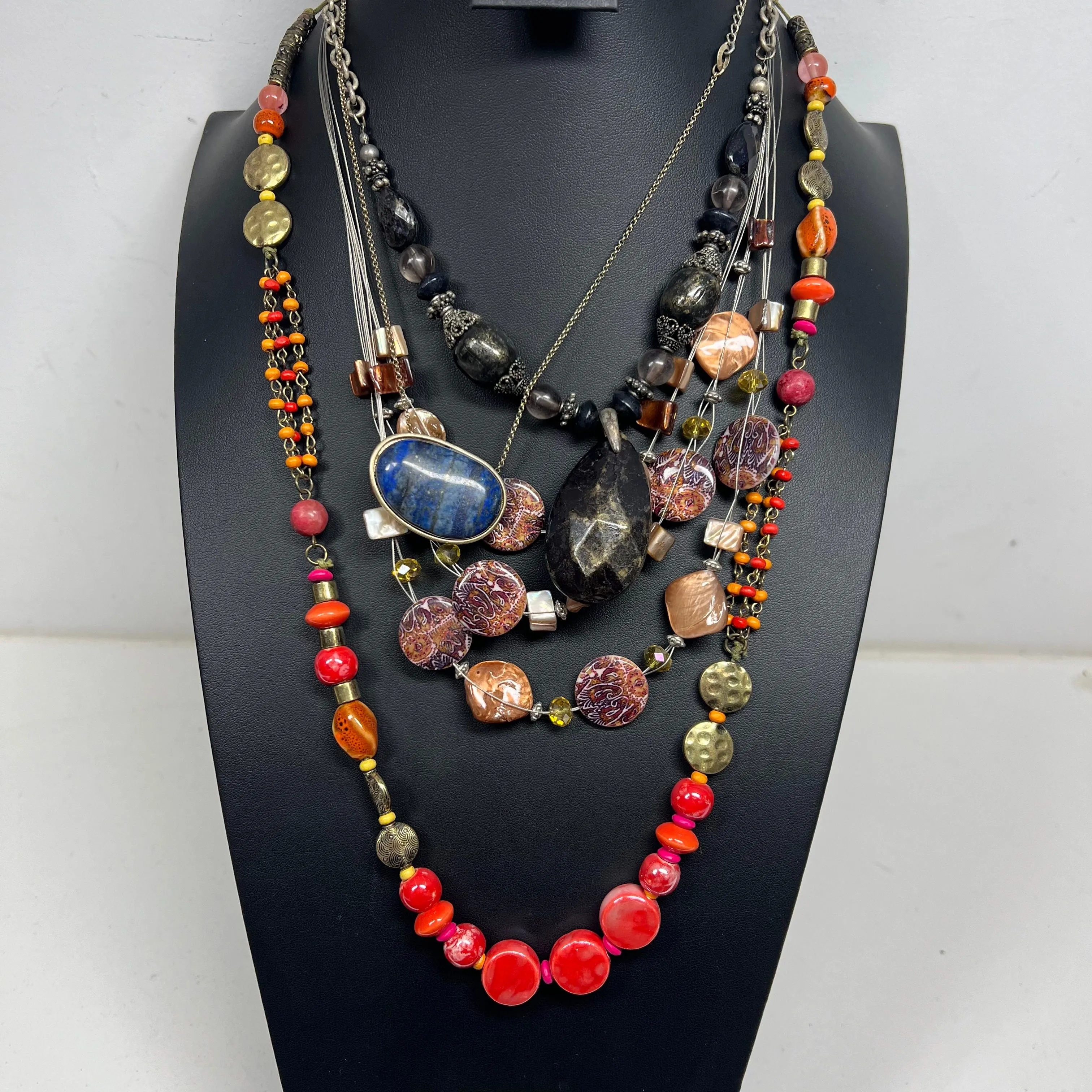 Lot of 4 Earthy Beaded Stone Strand Necklaces