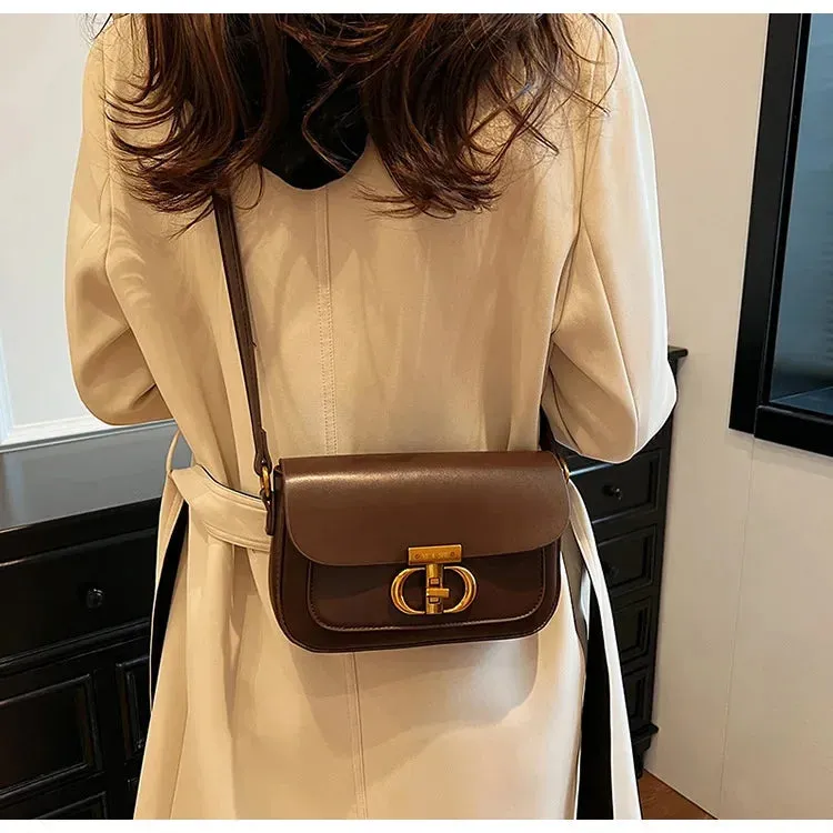 Luxury Eco Leather Crossbody Bag with Chain Metal Letter Lock