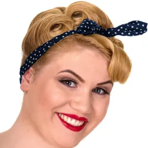 Navy And White Polka Dot Print Vintage Headscarf