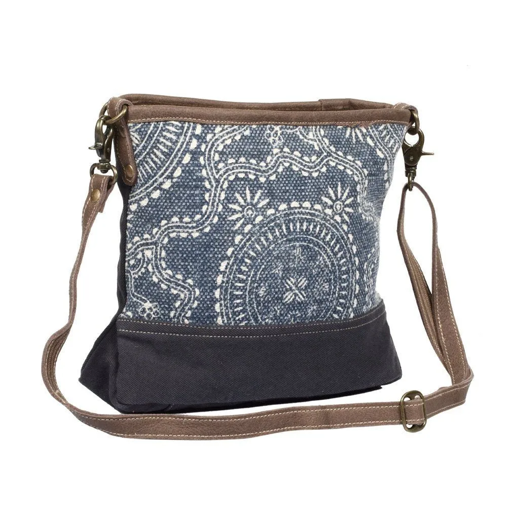Navy Shores Canvas and Leather Shoulder Bag