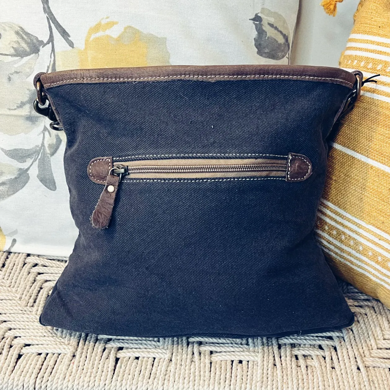 Navy Shores Canvas and Leather Shoulder Bag