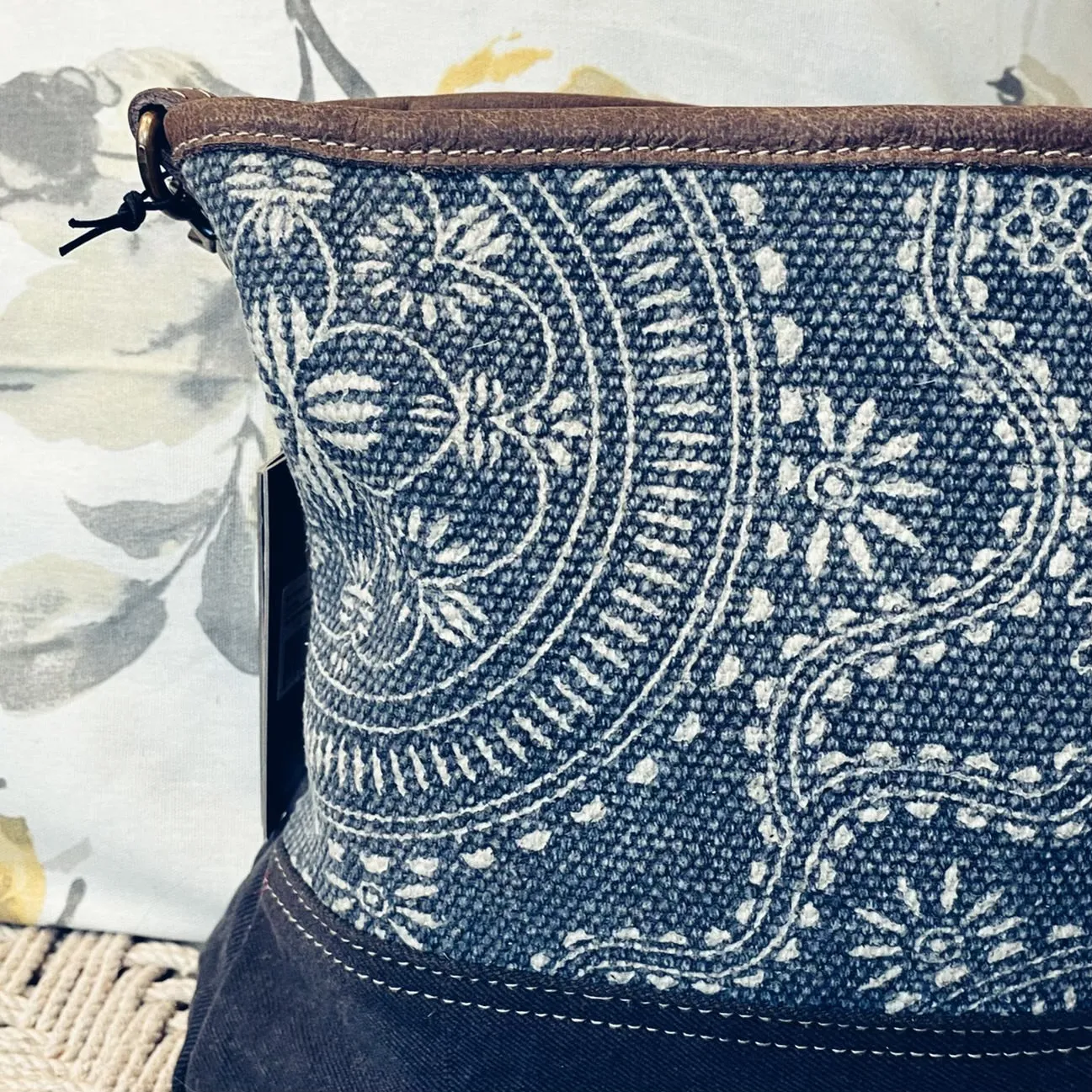 Navy Shores Canvas and Leather Shoulder Bag