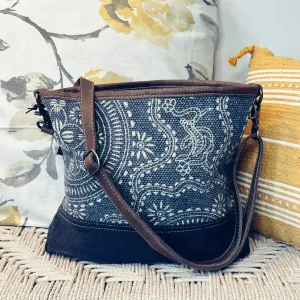 Navy Shores Canvas and Leather Shoulder Bag