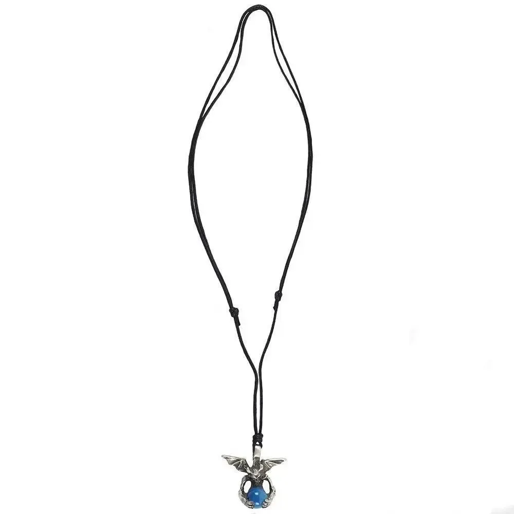 Necklace -Gothic Amulet Charm -Demon & Blue Sphere