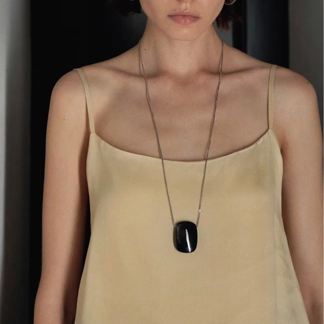 Niche Square Tiger's Eye Stone Obsidian Long Chain Necklace