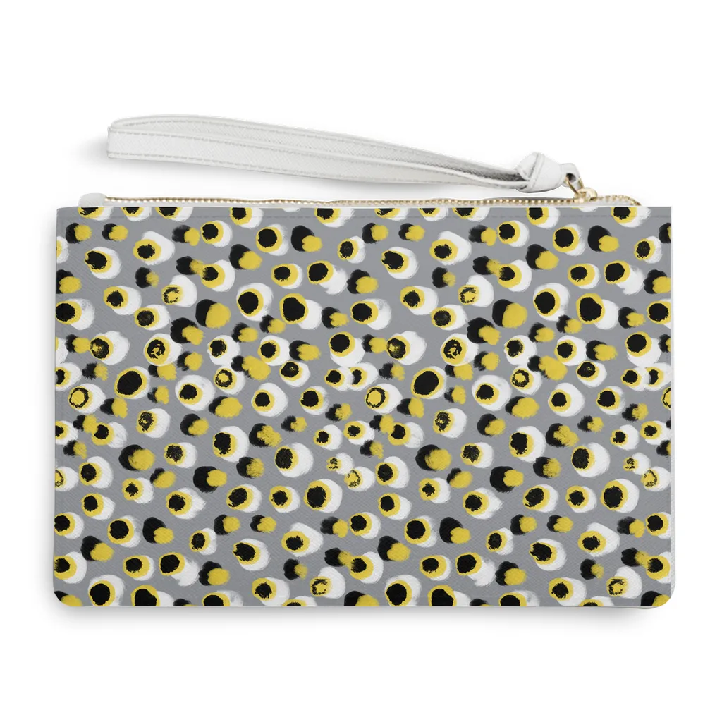 On the Go Leather Clutch Handbags, Yellow and Gray Dots