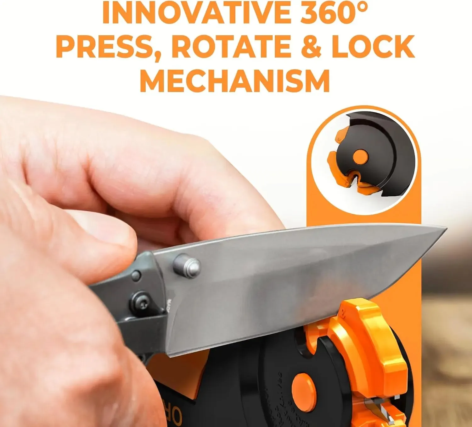 Orange Ninja All-in-1 Garden Tool & Knife Sharpener for Lawn Mower Blade