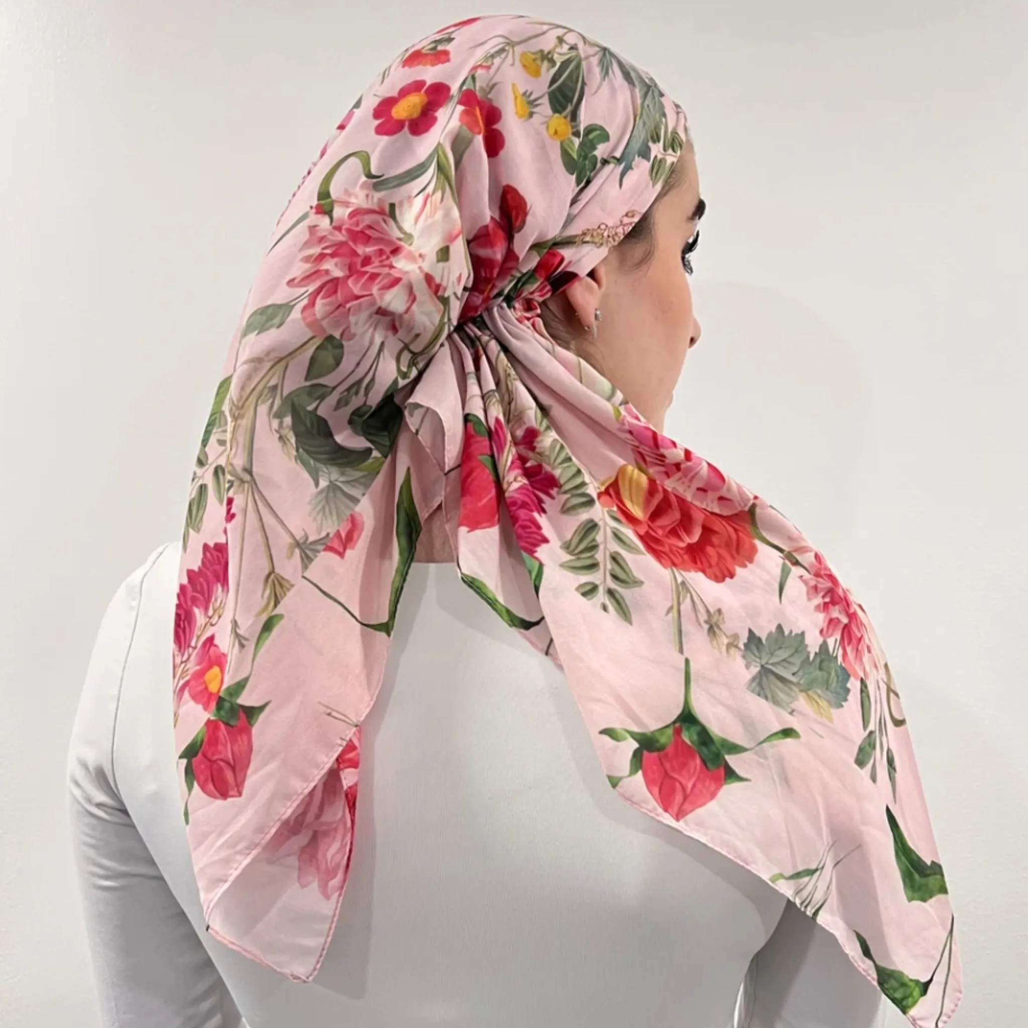 Pink Floral Headscarf by Valeri Many Styles