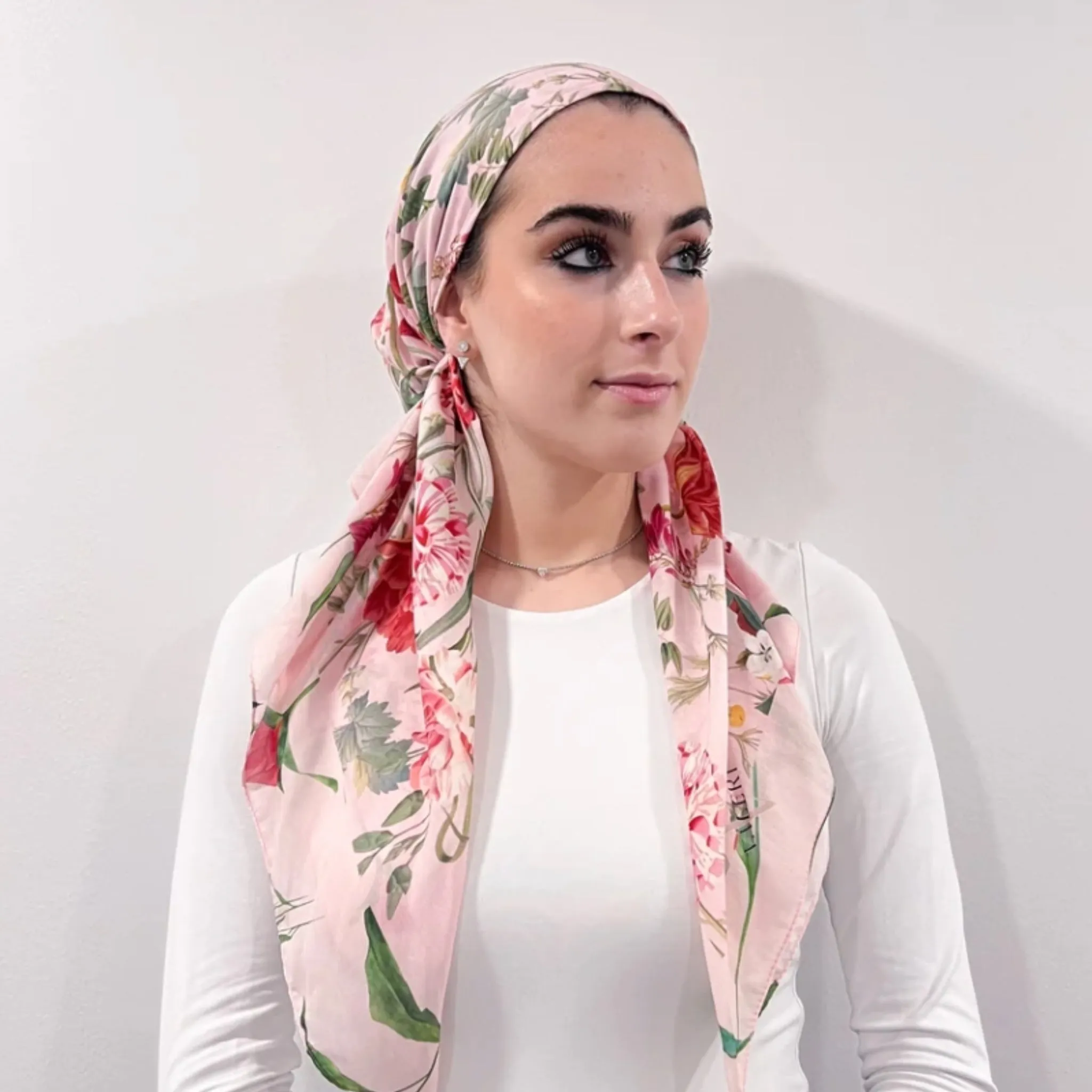 Pink Floral Headscarf by Valeri Many Styles