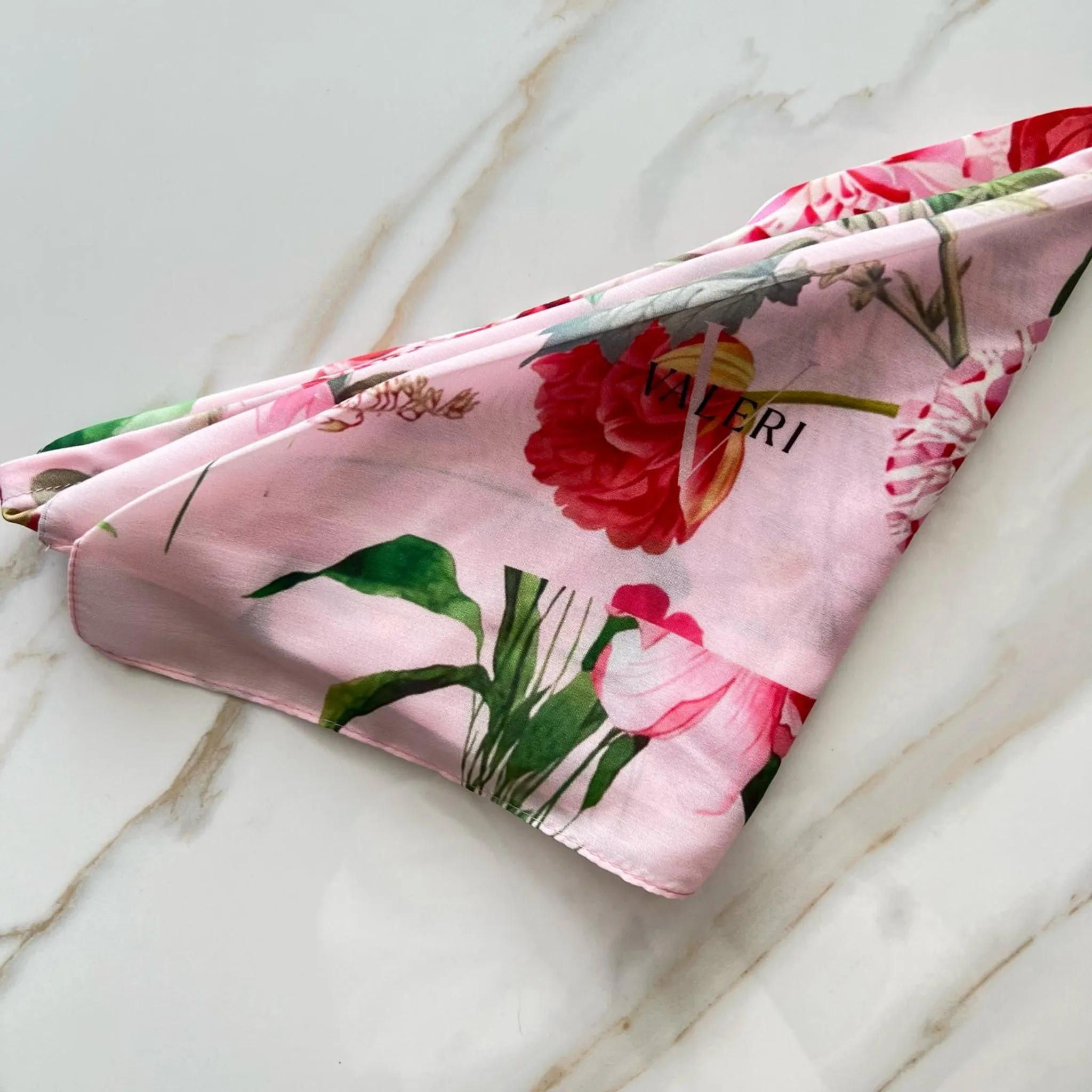 Pink Floral Headscarf by Valeri Many Styles
