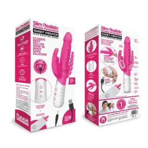 Rabbit Essentials Rechargeable Slim Double Penetration Rabbit - Hot Pink
