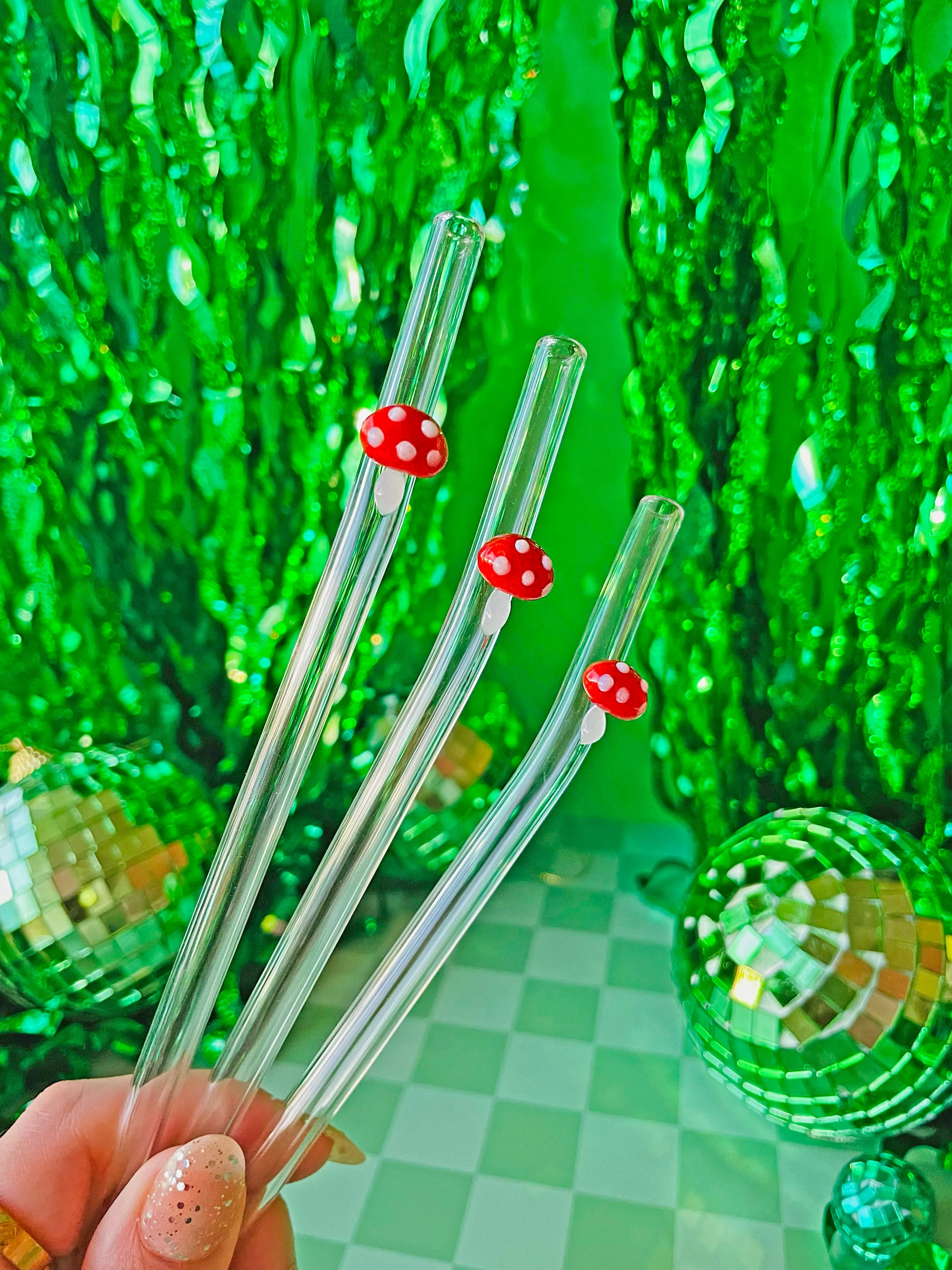 Reusable Glass Charm Straw - Mushroom
