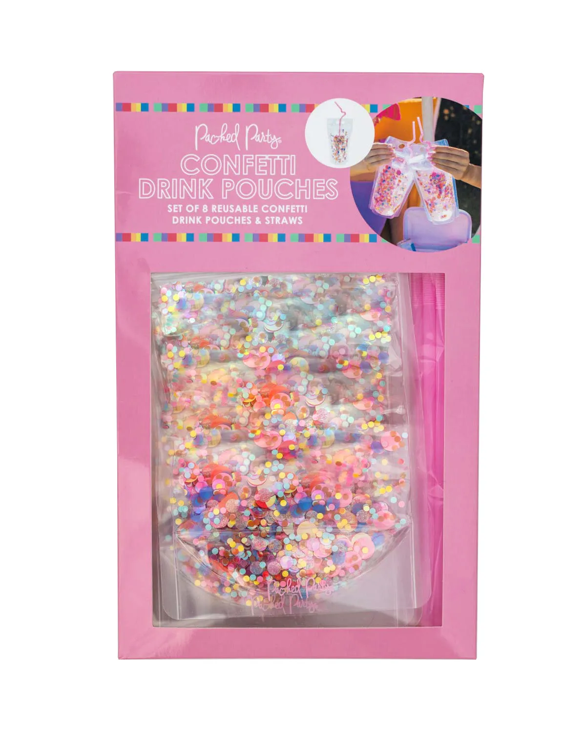 Say Cheers Reusable Confetti Hydration Pouches (Set of 8)