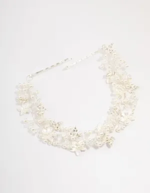 Silver Pearl Cluster Flower Hair Drape