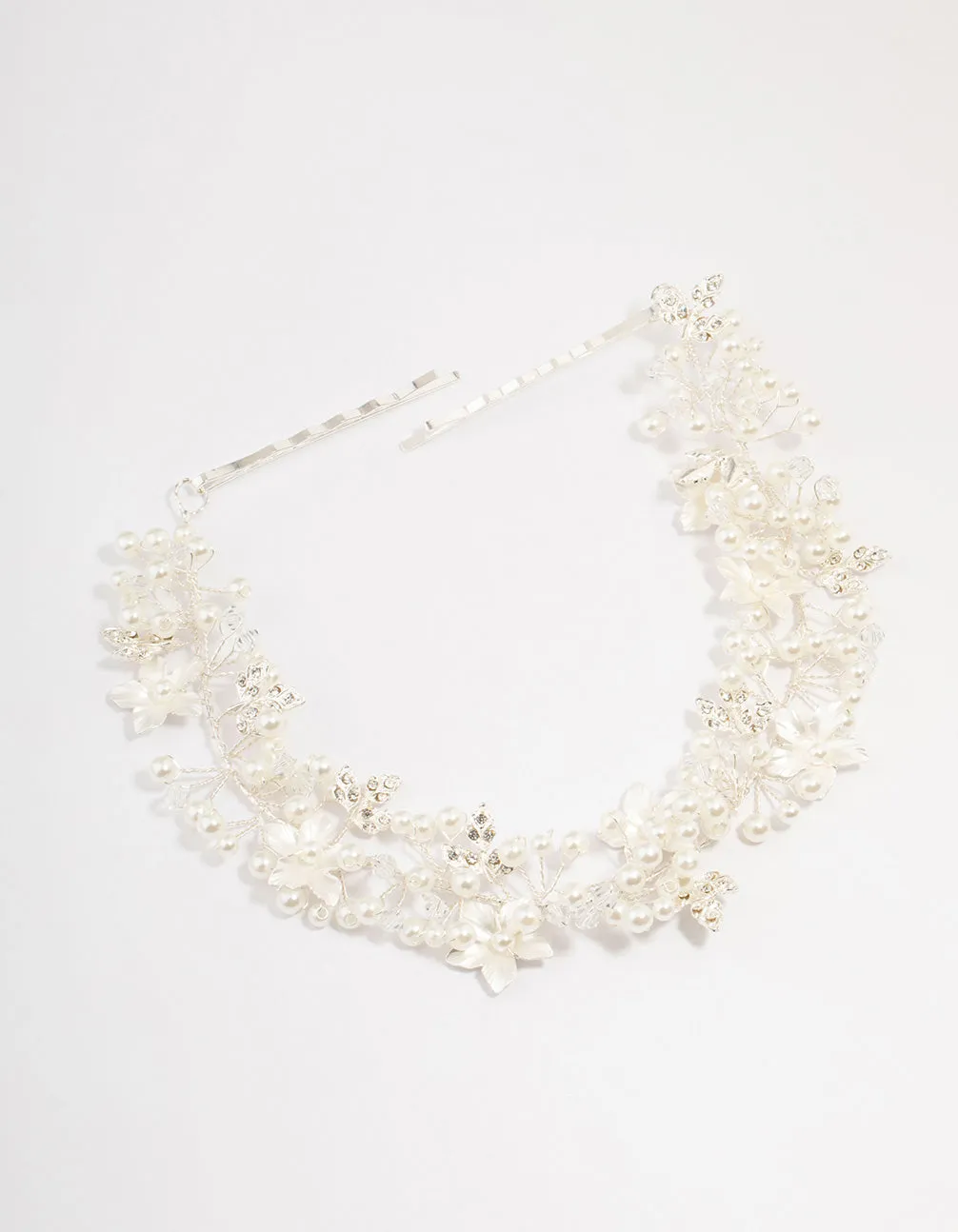 Silver Pearl Cluster Flower Hair Drape