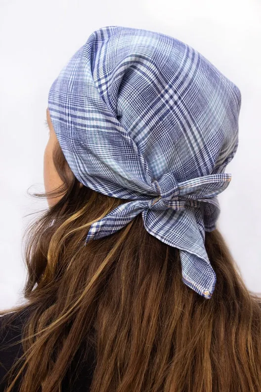 Sky Blue Check Lily Headscarf