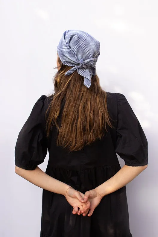Sky Blue Check Lily Headscarf