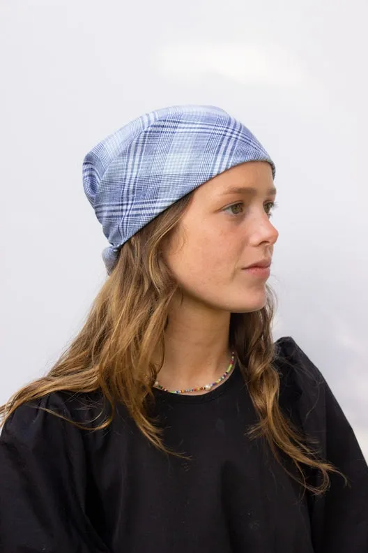 Sky Blue Check Lily Headscarf