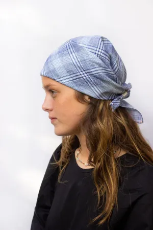 Sky Blue Check Lily Headscarf