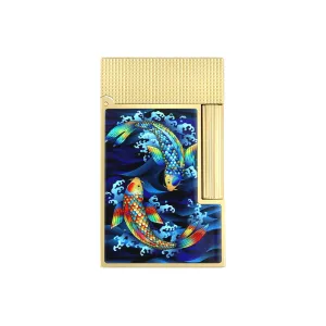 S.T. Dupont Line 2 Koi with Yellow Gold Flint Lighter, Gloss Finish