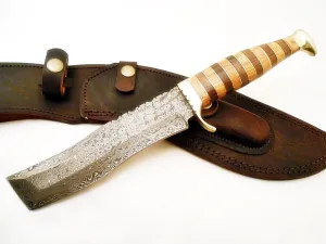 Tanto Hunter Knife- High Carbon Damascus Steel Blade- Bowie Knife- 12"