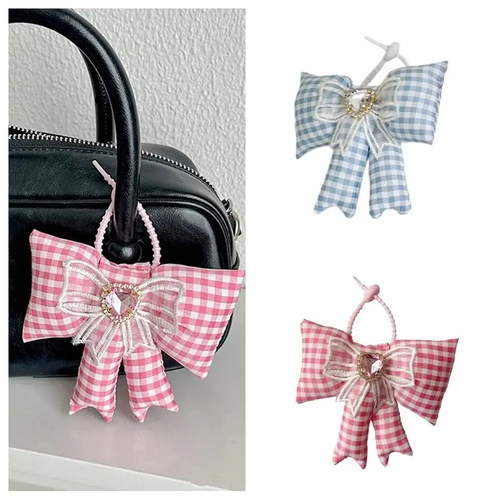 TAVIMART  -  Creative Cloth Bowknot Bag Pendant Rhinestone Lattice Bow Keychain Heart Phone Charms Pendant Phone Chains Bag Ornaments