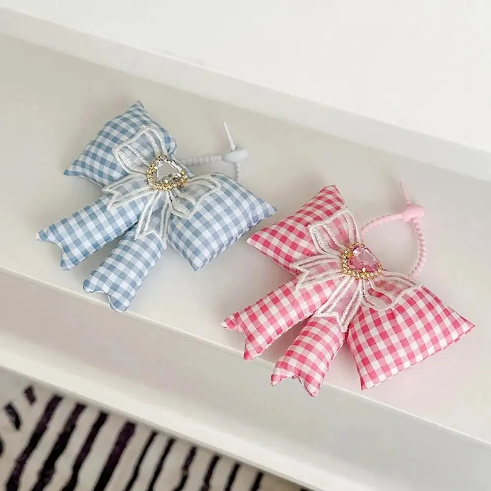 TAVIMART  -  Creative Cloth Bowknot Bag Pendant Rhinestone Lattice Bow Keychain Heart Phone Charms Pendant Phone Chains Bag Ornaments