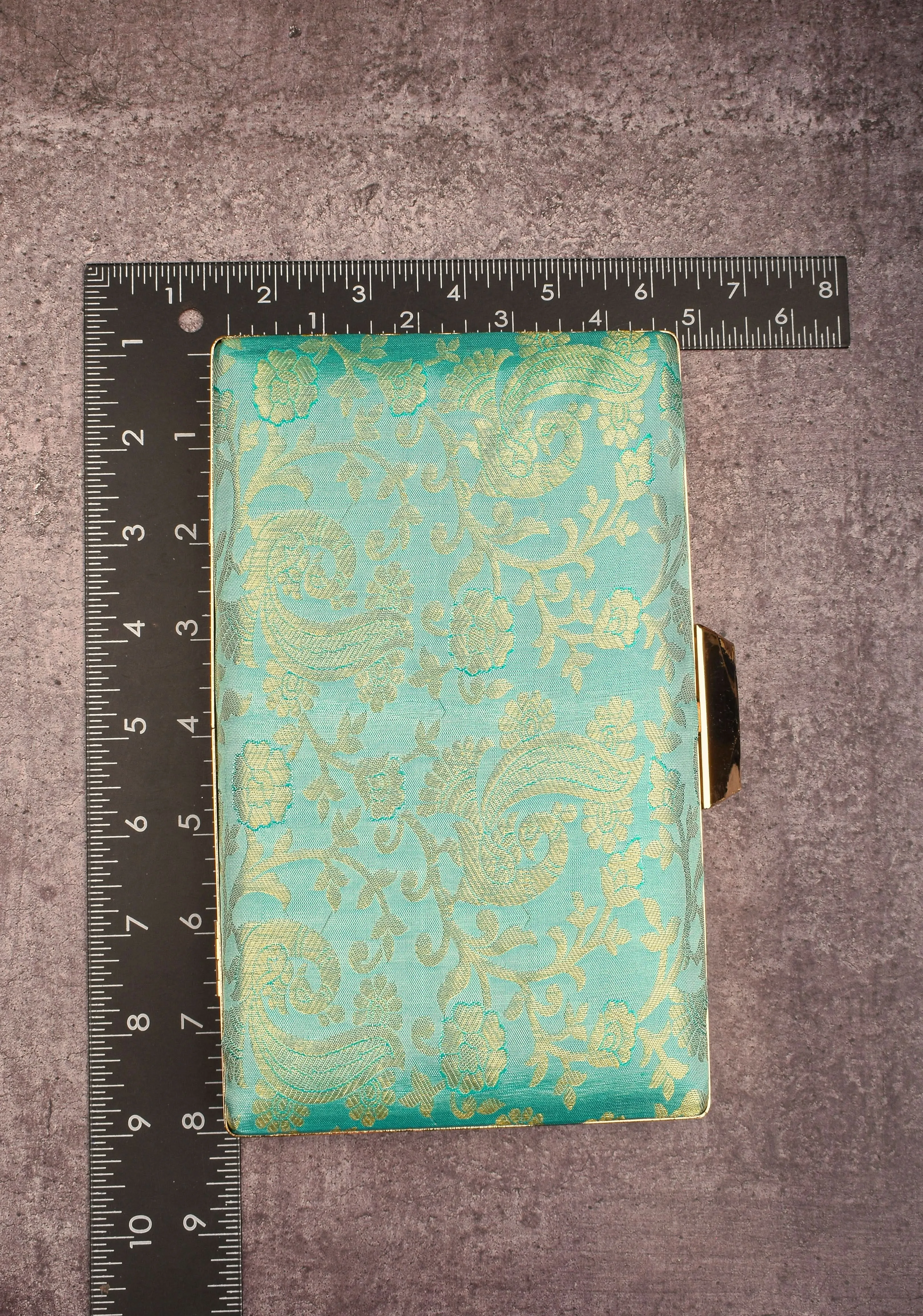 Teal 100% Pure Silk Brocade Kanjivaram Clutch with Jaal Pattern