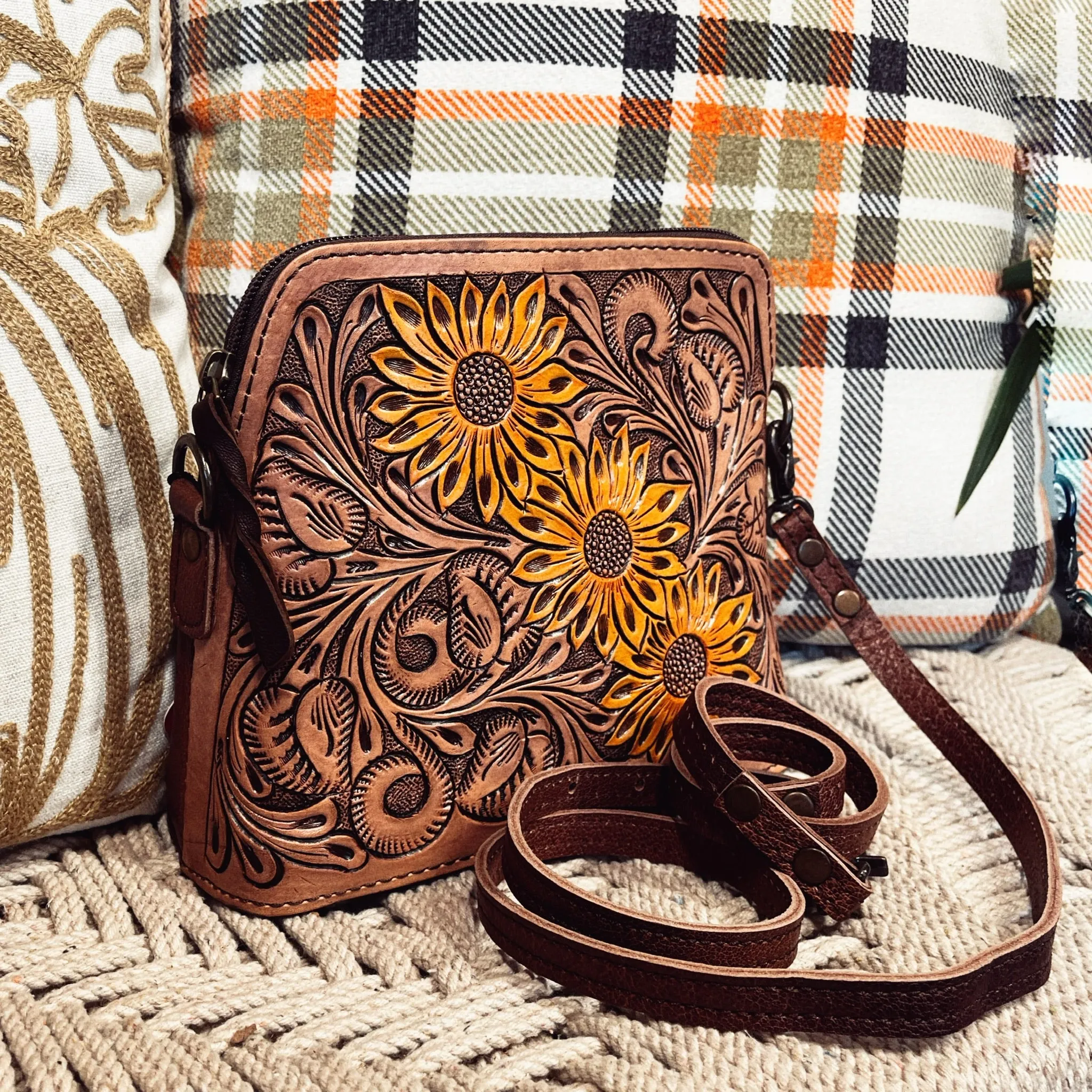 The Angelina Hand Tooled Leather Crossbody Purse