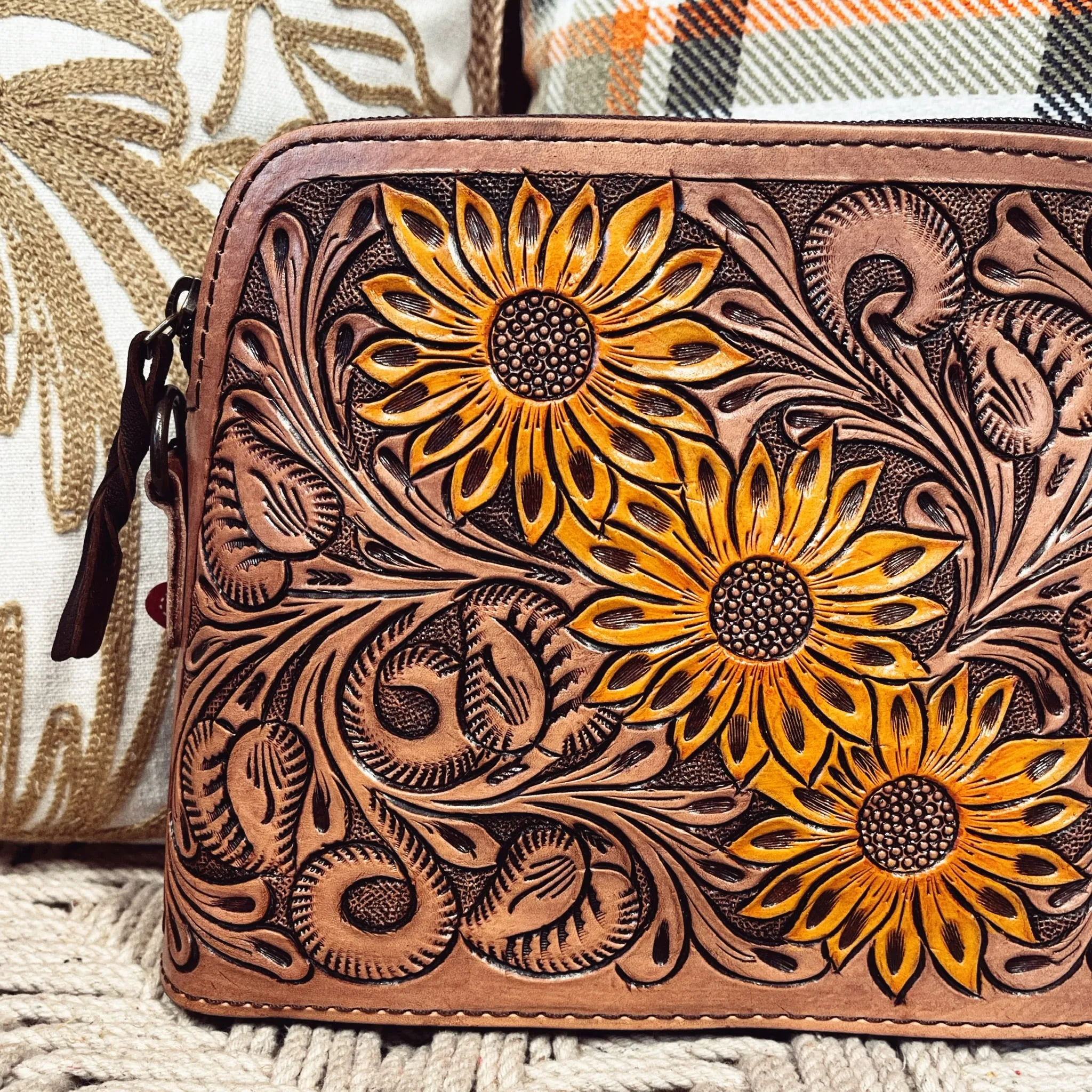 The Angelina Hand Tooled Leather Crossbody Purse