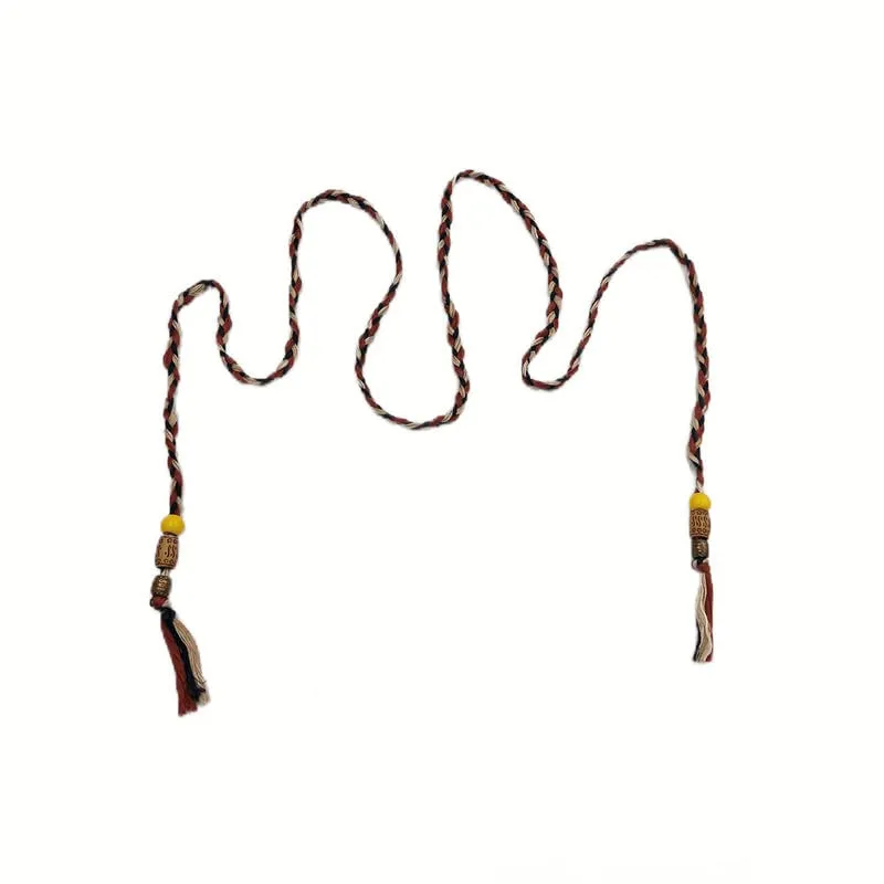 Tricolor Cotton Braided Cord Rope Waist Tassel Belt With Beads