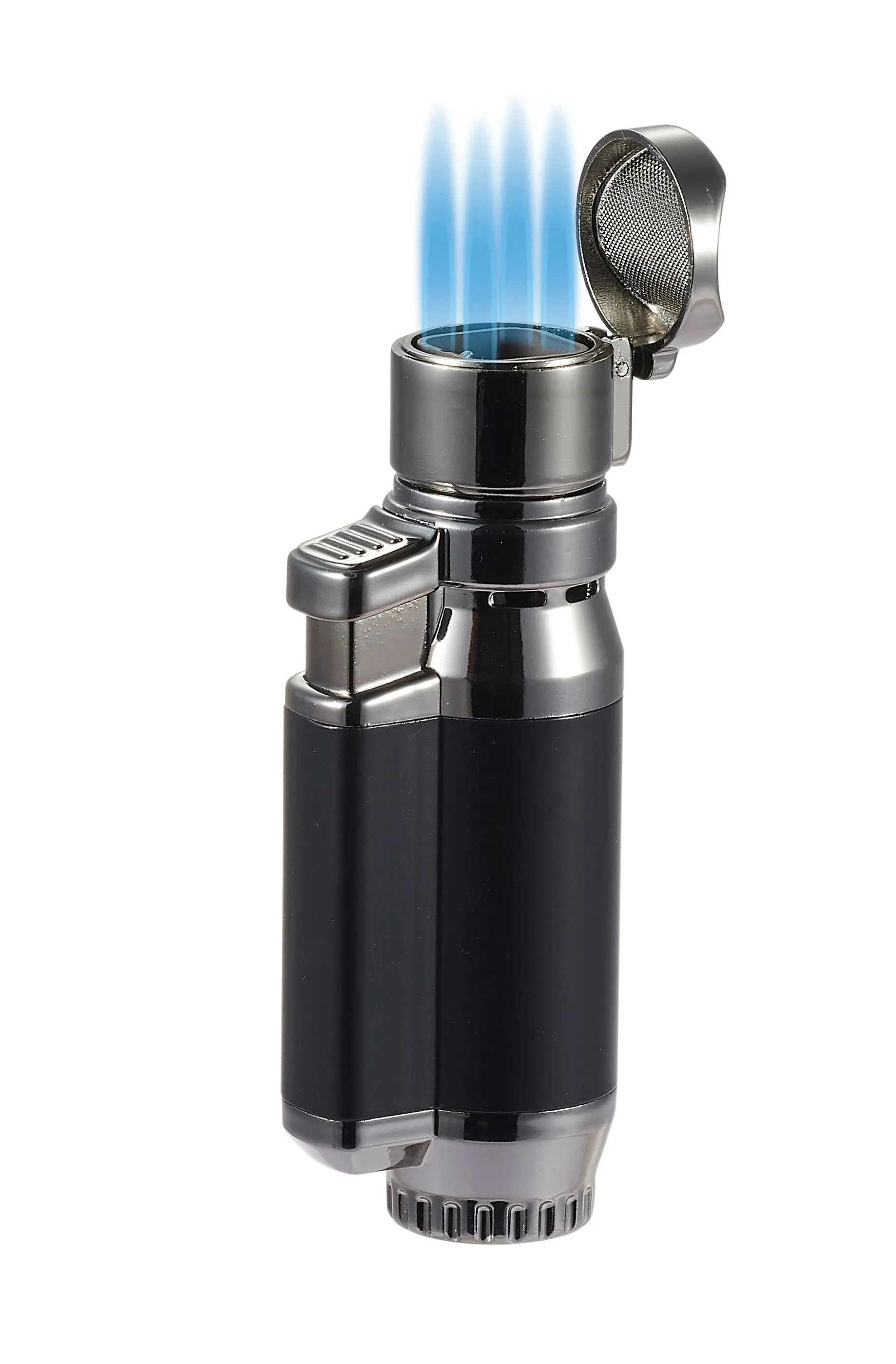 Visol Retail Package - Bulldog Wood & Black Matte Quad Flame Lighter 24 count