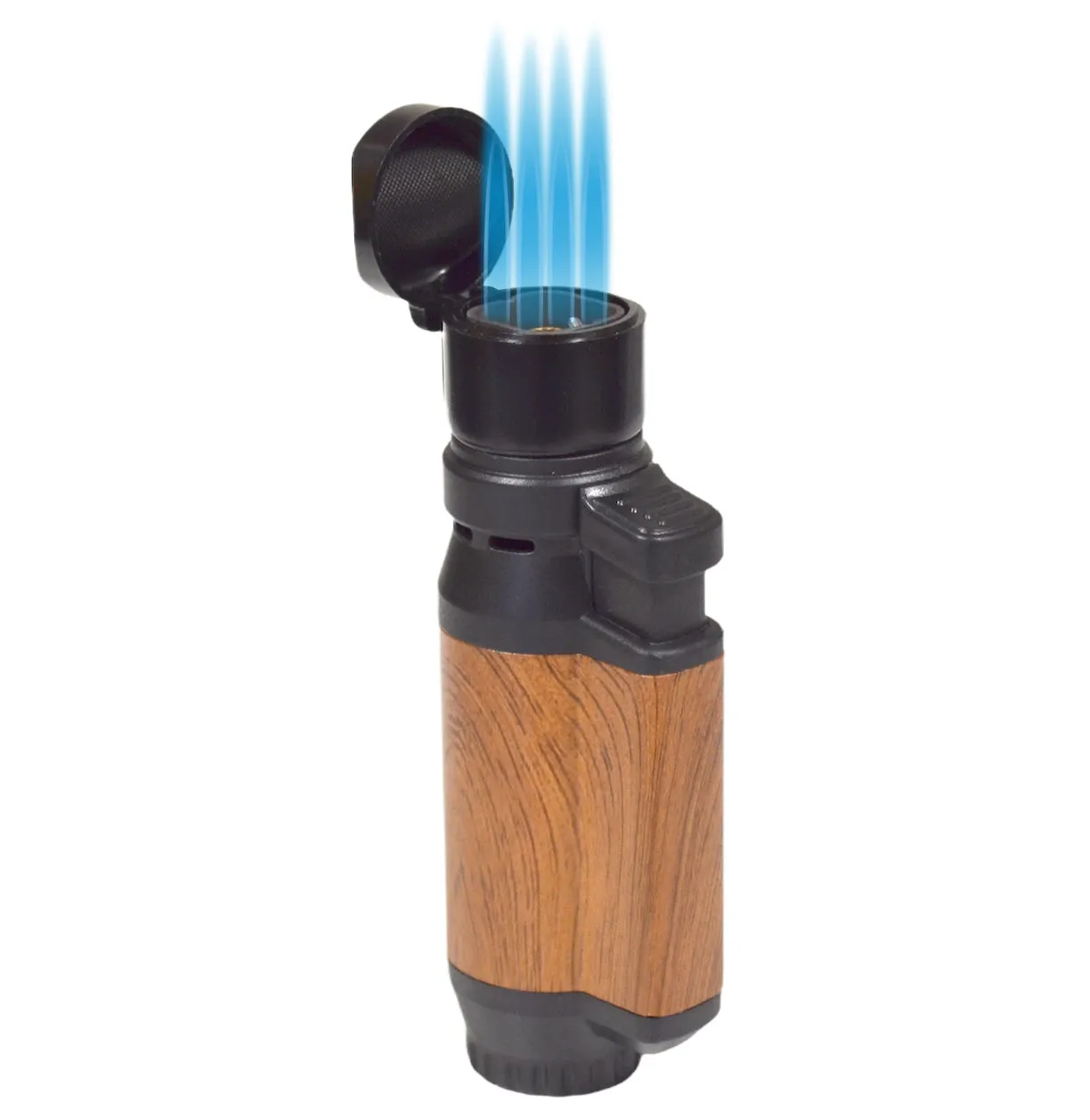 Visol Retail Package - Bulldog Wood & Black Matte Quad Flame Lighter 24 count