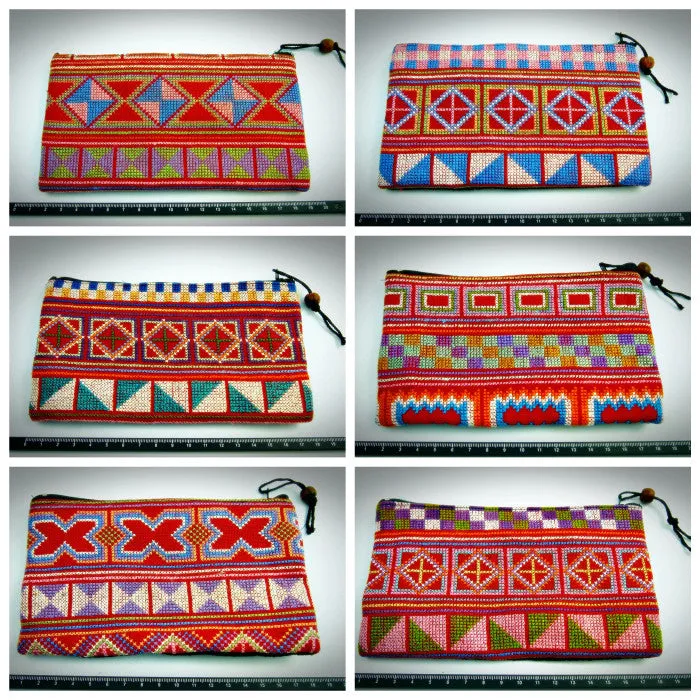 Wholesale Lot Of 10 Thai Hill Tribe Enbroidered Fabric Pouches
