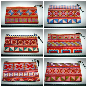 Wholesale Lot Of 10 Thai Hill Tribe Enbroidered Fabric Pouches