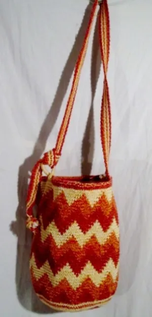 Woven Hobo Shoulder Bag Knit Vegan Handbag Purse Hippie Sling ZIGZAG STRIPE RED ORANGE